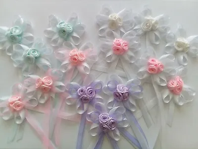 6 Satin Ribbon Flowers Bows With Roses Byds Appliques Decoration DIY Sewing • £5.49