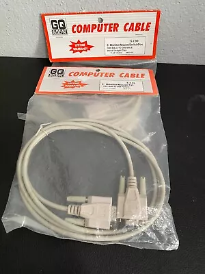 2 NOS Vintage 6' 9 Pin Computer Cables DB9 M-F Monitor/Mouse & M-M Switchbox • $15