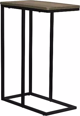 Ashwood Industrial Narrow End Table | Metal C Shaped Frame And Rectangle Faux Wo • $56.09