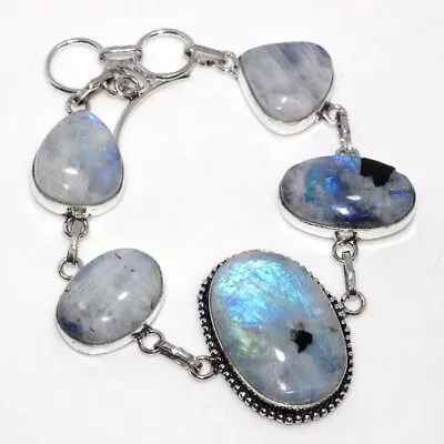 Rainbow Moonstone 925 Silver Plated Gemstone Bracelet 9  Gifts Jewelry GW • $3.99