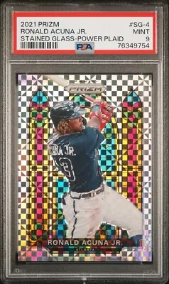 2021 Prizm Ronald Acuna Jr Stained Glass Power Plaid 8/75 PSA 9 MVP Braves • $69.99