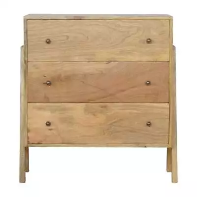 Trestle Chest Of 3 Drawers In Light Mango Wood Scandinavian Nordic Style Babu • £467.99