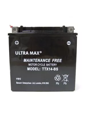 ULTRAMAX TTX14-BS (SAME AS YUASA YTX14-BS) 12V 12AH Battery Motorcycle Jet Ski • £132.99