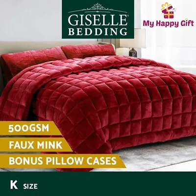 Giselle Faux Mink KING Quilt Comforter Heavy Weighted Throw Blanket Burgundy • $90.16