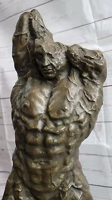 Original Iron Man Muscular Nude Male Muscle Trophy Bronze Marble Sculpture Deal • $374.50