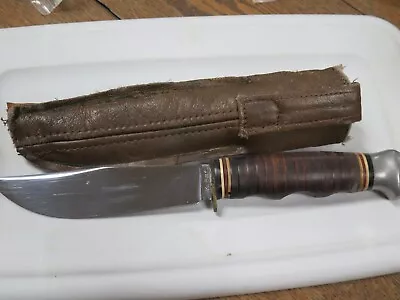 Vintage KA-BAR 10  Fixed Blade Boy Scout Knife & Leather Sheath • $75