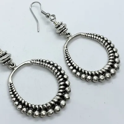 Byzantine Hoop Earrings Minty Matte Silver Tone Dangle Pierced Hook • $7.96