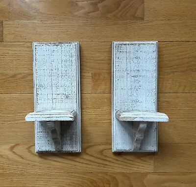 Sconces Chippy White Pillar Candle Holder Wood Wall Set (2) Distressed Farmhouse • £19.27
