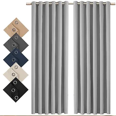 Thick Thermal Blackout Curtains Eyelet Ring Top Ready Made Pair Curtain Panel • £25.99