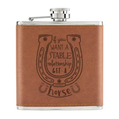 If You Want A Stable Relationship Get A Horse 6oz PU Leather Hip Flask Tan Funny • £12.99