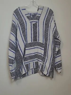 Tlaxcala Baja Striped Woven Pullover Long Sleeve Hoodie Mexican Colorful XL • $17.99
