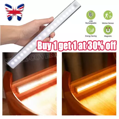 £4.71 • Buy LED PIR Motion Sensor Strip Light Magnetic Cabinet Closet Lamp USB Rechargeable