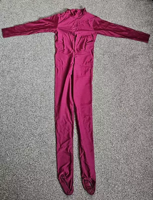 Dark Red Maroon Shiny Long Sleeved Highneck Catsuit Unitard Size 2 Age 9-10 • £14.20