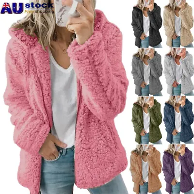 Women Warm Teddy Bear Fluffy Coat Ladies Fleece Zip Jacket Outwear Plus Size AU • $26.99