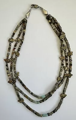 Vintage Native American Turquoise Bear Fetish & Natural Stone 3 Strand Necklace • $24.95