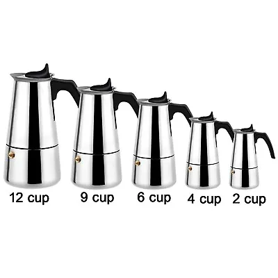 Stainless Steel Stovetop Moka Pot Espresso Coffee Maker Percolator 2/4/6/9/12 Cu • $19.99