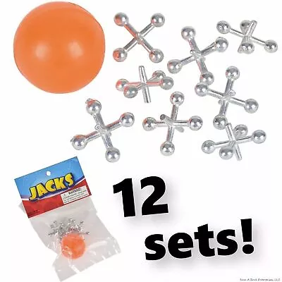 12 Sets Of Metal Steel Jacks With Super Red Rubber Ball Game Classic Toy Kids • $11.96