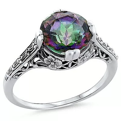 Deco Antique Style 925 Solid Sterling Silver Mystic Quartz Filigree Ring    #182 • $28