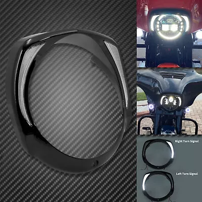 Black 7'' LED Headlight Bezel Batwing Fairing Cover Fit For Harley Touring 2014 • $53.19