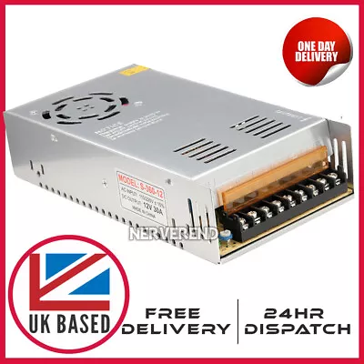 DC 12V 30A LED Driver 12 Volt 30 Amp Transformer 360 Watt 12Vdc Power Supply UK • £25.95