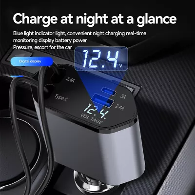 100W 4IN1 Retractable Car Charger USB Type C Cable For Phone Fast Charge Adapter • £15.92