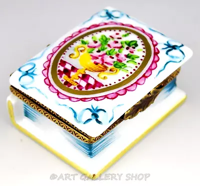 Limoges France Paint Main HANDPAINTED VINTAGE FLORAL BOUQUET BOOK Trinket Box • $69.99