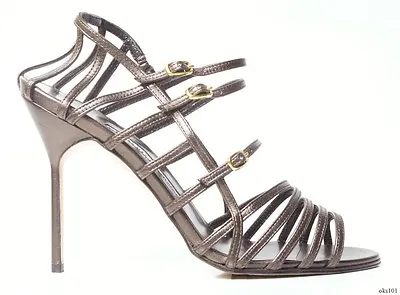 MANOLO BLAHNIK Pewter Dark Bronze Leather Strappy Open-toe Shoes SEXY New $815 • $229.99