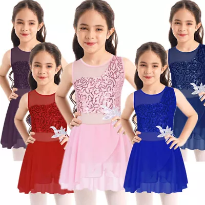 Kids Girls Shiny Floral Ballet Leotard Dance Dress Ice Figure Skating Dancewear • £5.39