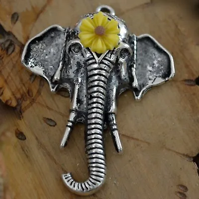 Airavata Elephant Sunflower Bindi Daisy Pendant Silver Ganesh Fertility 1.5  • $14.50