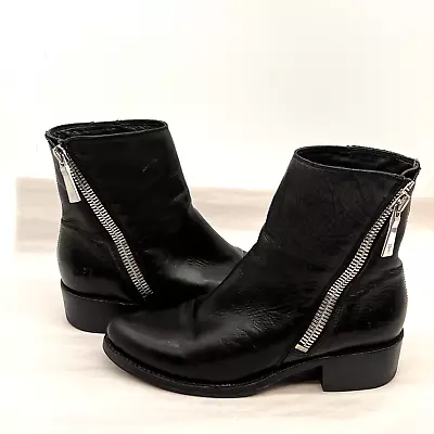 Frye Demi Boots Womens Size 8 M Black Leather Ankle Side Slant Zipper • $49.99