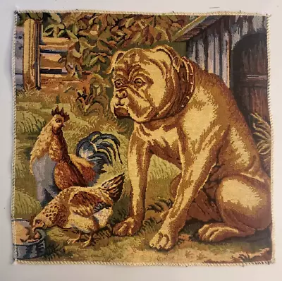 Tapestry Panel Dog & Chicken For Making Pillow Cover Wall Hanging Purse 14  Sq • £16.87