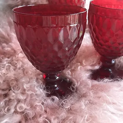 Villeroy & Boch BOSTON Red Lead Crystal Wine Set Of 3 Glass Goblets Stunning! • $48