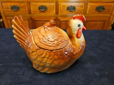 Vintage 1950's Fapco Hen & Chick Chicken Ceramic Cookie Jar USA Art Pottery • $22