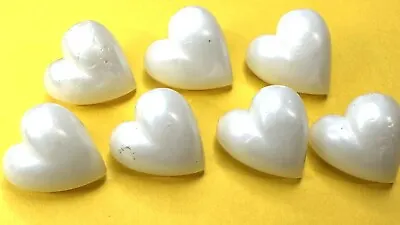 VINTAGE ~ White Mini Plastic Heart Shape Buttons Lot Of 7 • $3