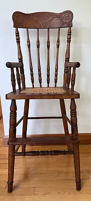 Antique Pressed Back Oak Child's High Chair Doll Display Chair • $95