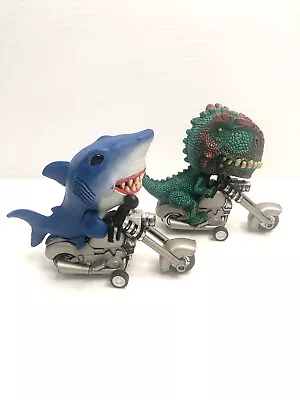 Dinosaur Riding Motorcycle Big Head Toy Push Bike Tyrannosaurus Rex And Shark • $13.95