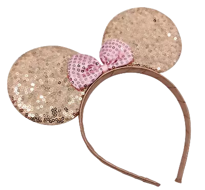 ROSE GOLD Minnie Mouse Ears Hairband Fancy Dress Party Hen Night Glitter Colour • £3.79