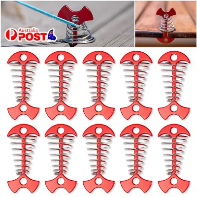$21.03 • Buy 10X Tent Stakes Deck Anchor Pegs Camping Outdoor Spring Fishbone Fixed Nails