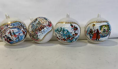 Lot Of 4 White Wrapped Plastic Vintage Christmas Balls Ornaments 2.5” • $10