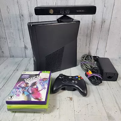 Xbox 360 S Console Model 1439 Kinect Bundle 1 Controller W/ 4 Games Tested! • $109.99