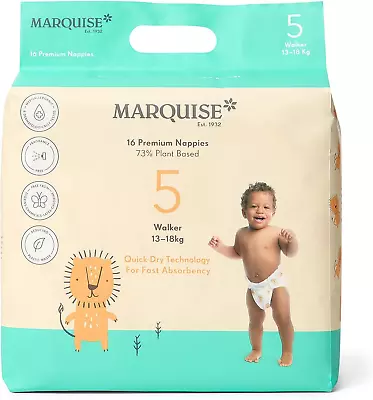 Marquise Baby Walker Nappies Size 5 (13-18Kg) - 96 Count (6 X 16 Packs) Prem... • $55.37