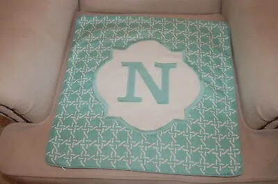 New Threshold Embroidered Monogram  N  Pillow Cover 18x18  Aqua Turquoise Blue • $4.99