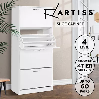 $139.95 • Buy Artiss Shoe Cabinet Shoes Storage Rack Organiser 60 Pairs White Shelf Drawer