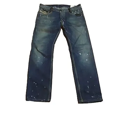 Diesel ONIJO Denim Jeans 31 X 30 Straight Distressed Button Fly Paint Leather • $22