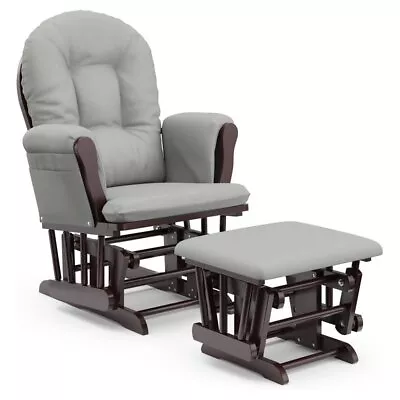 Stork Craft USA Hoop Wood And Fabric Glider And Ottoman In Espresso/Gray • $293.99