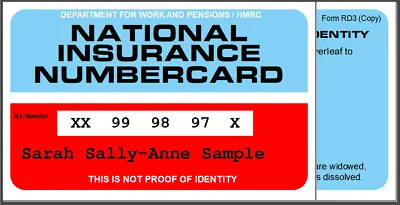 £4.99 • Buy Replacement National Insurance NI Number Card - PVC CR80 Card 85 X 54 Mm 