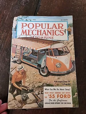 Vintage Popular Mechanics Magazine Vol. 104 July 1955 Volkswagon VW Bus Camper • $15