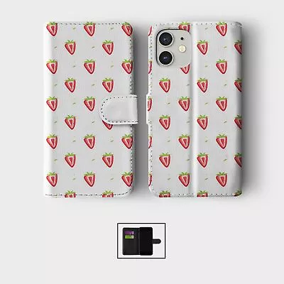 Case For Iphone 15 14 13 12 11 Se Wallet Flip Phone Cover Berries Strawberry • £8.99
