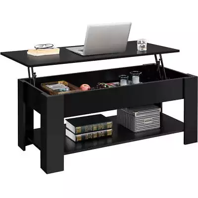 Alden Design Modern 47.5  Wood Lift Top Coffee Table With Lower Shelf Black • $105