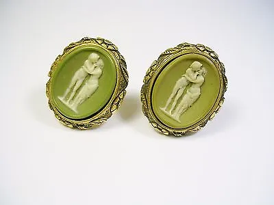 Vintage Cuff Links Dante Faux Cameo Incolay Stone Greek Mythology The Kiss • $95.96